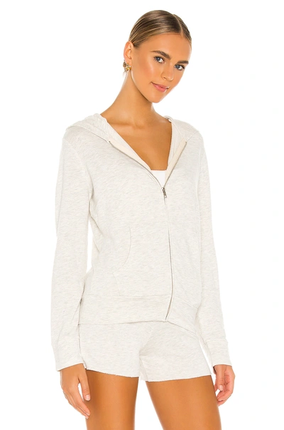 Monrow Gathered Back Zip Up Hoodie In Ash
