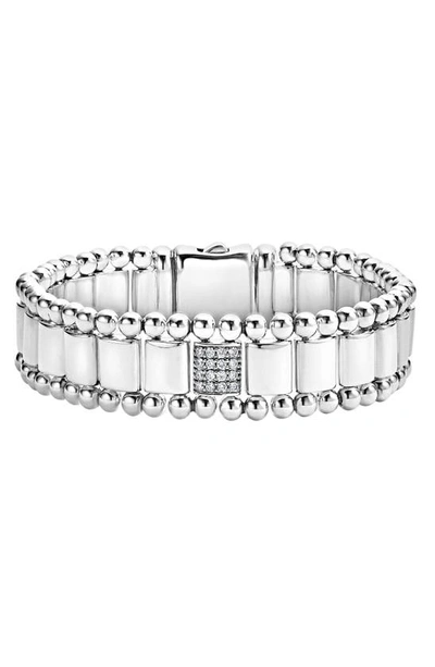 Shop Lagos Caviar Spark Pavé Diamond Link Bracelet In Silver/ Diamond