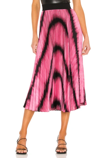 Shop Alice And Olivia Katz Sunburst Pleated Midi Skirt In Washed Tie Dye Pink