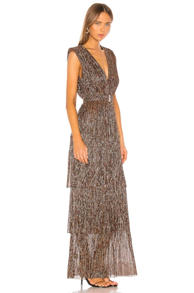 Sabina Musayev Ray Tiered Satin Dress With Bows In Metallic Bronze