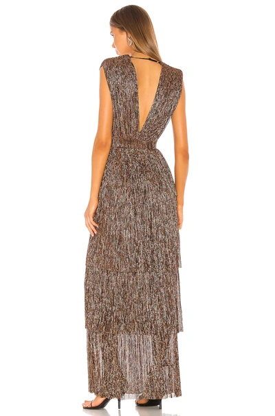 Sabina Musayev Ray Tiered Satin Dress With Bows In Metallic Bronze