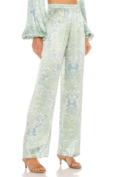 Shop Alexis Kaloni Pants With Elastic Waistband In Blue Damask