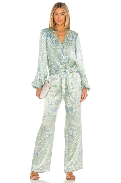 Shop Alexis Kaloni Pants With Elastic Waistband In Blue Damask