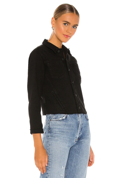 L Agence L'agence Janelle Slim Raw Hem Denim Jacket In Saturated Black