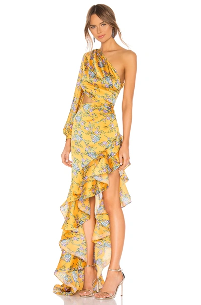 Bronx And Banco Hanna High-low One-shoulder Gown In Yellow