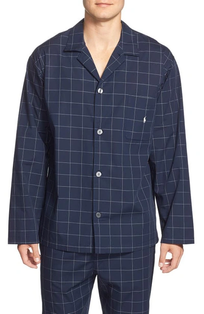 Shop Polo Ralph Lauren Woven Pajama Top In Cruise Navy