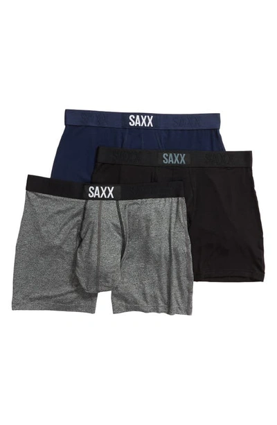 Shop Saxx Vibe Super Soft 3-pack Slim Fit Boxer Briefs In Black/ Grey/ Blue