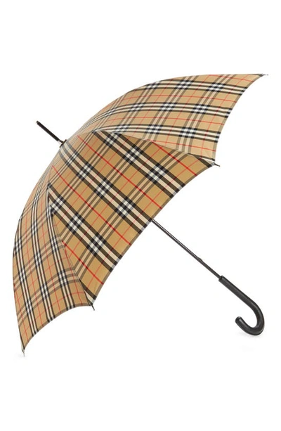 Shop Burberry Walking Check Umbrella In Archive Beige