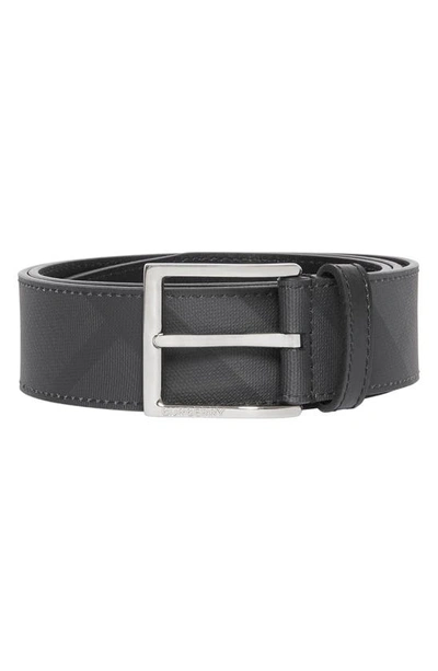 Shop Burberry London Check Belt In Dark Charcoal/ Black