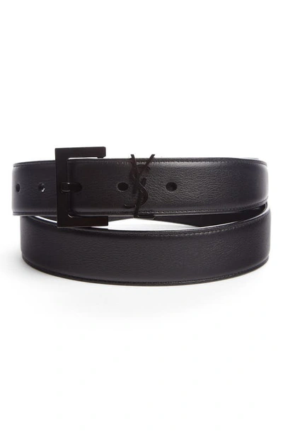 Shop Saint Laurent Ysl Leather Belt In Black
