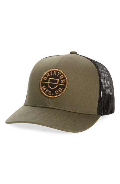 Shop Brixton Crest Trucker Hat In Military Olive