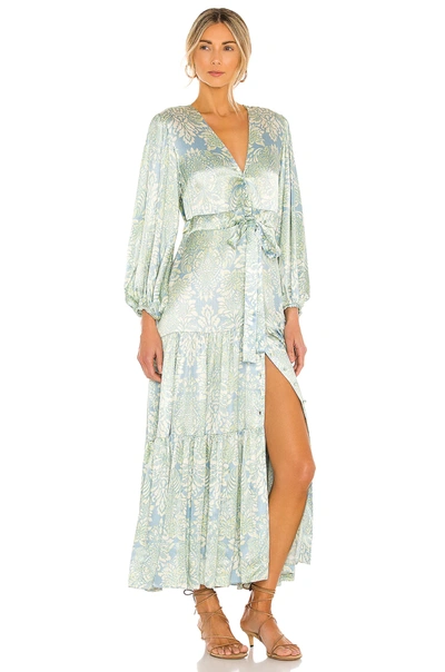 Shop Alexis Fortunia Long Dress In Blue Damask