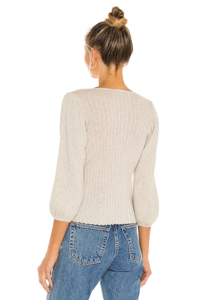 Shop Autumn Cashmere Rib 3/4 Puff Sleeve With Multi Button Front Sweater In Hemp