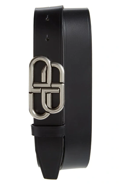 Shop Balenciaga Bb Logo Buckle Leather Belt In Black