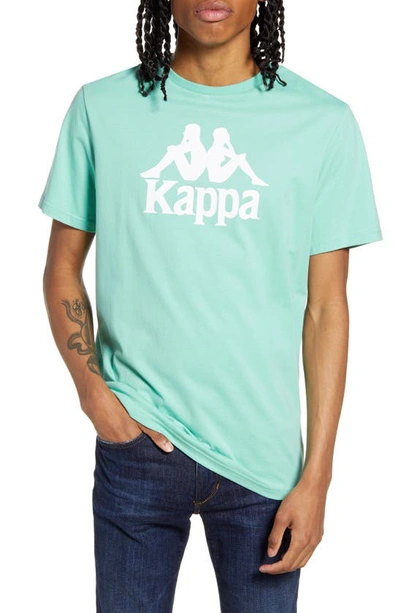 Shop Kappa Authentic Estessi Logo T-shirt In Green Water/ White