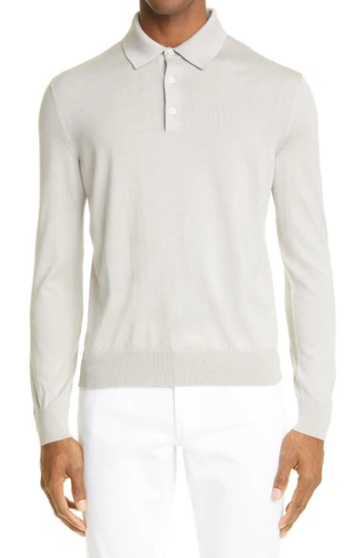 Shop Ermenegildo Zegna Ermengildo Zegna Cashseta Long Sleeve Cashmere & Silk Polo Shirt In Grey