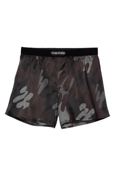 Shop Tom Ford Stretch Silk Boxers In Brown