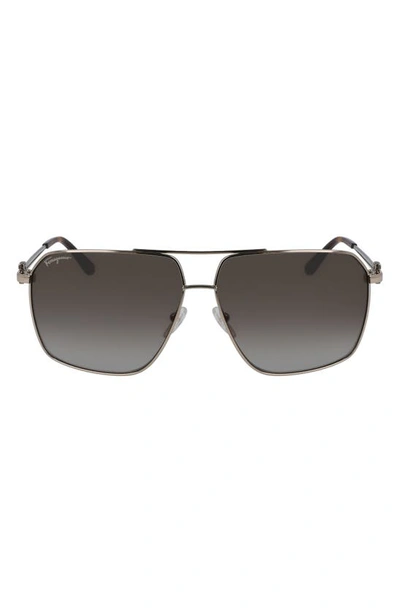 Shop Ferragamo 62mm Oversize Gradient Navigator Sunglasses In Shiny Gold/ Brown