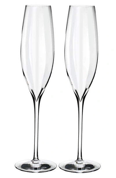 Waterford Elegance Optic Classic Set Of 2 Lead Crystal Champagne Flutes In Crystal