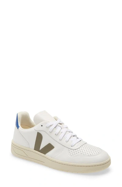 Shop Veja V-10 Sneaker In White/ Kaki/ Indigo Leather