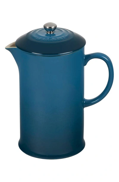 Shop Le Creuset Stoneware French Press In Deep Teal