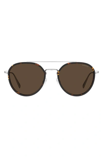 Shop Levi's 54mm Flat Front Round Sunglasses In Havana/ Brown