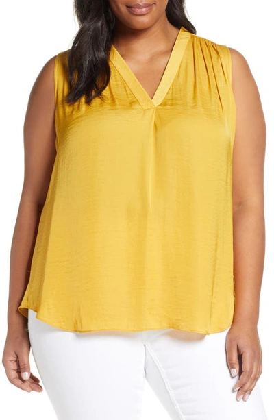 Shop Vince Camuto V-neck Rumple Satin Blouse In Amber Sun
