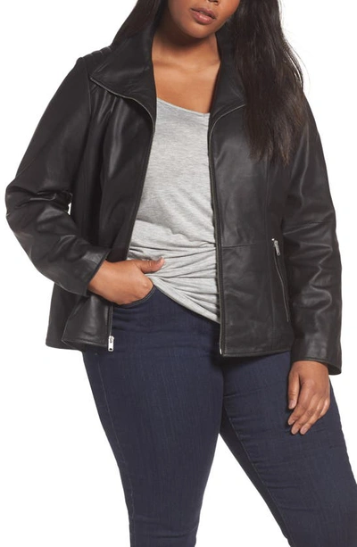 Shop Andrew Marc Fabian Leather Moto Jacket In Black