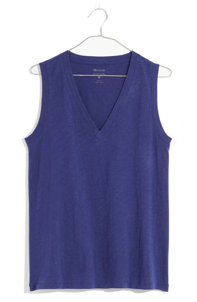 Shop Madewell Whisper Cotton V-neck Tank In Tidewater