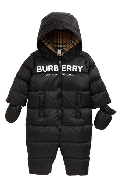 Shop Burberry Skylar Hooded Snowsuit In Black