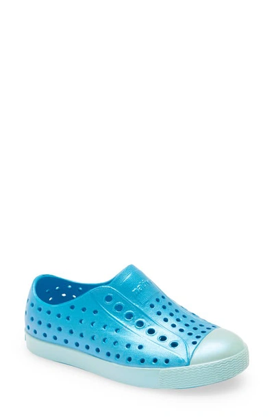 Shop Native Shoes Jefferson Iridescent Slip-on Sneaker In Pacific Blue/ All Shine