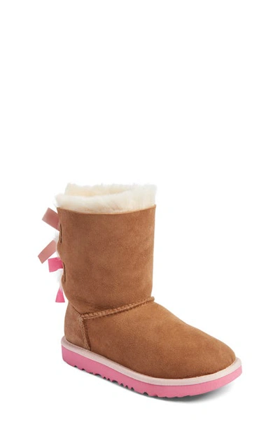 Shop Ugg Kids' Bailey Bow Ii Water Resistant Genuine Shearling Boot In Chestnut/ Pink Suede