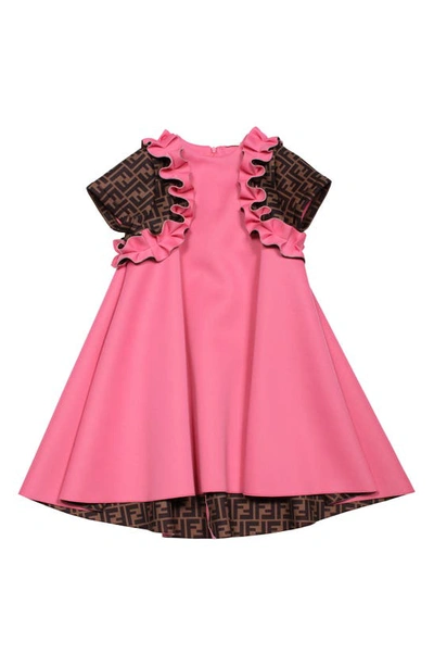 Shop Fendi Kids' Ff Logo Ruffle Scuba Swing Dress In Fuchsia