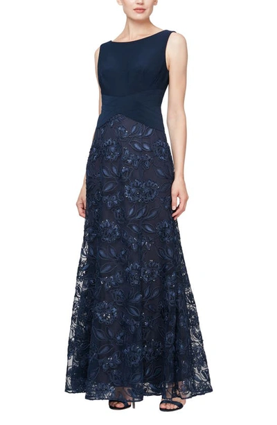 Shop Alex Evenings Sleeveless Beaded Gown In Navy