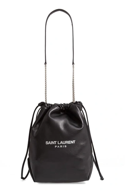 Shop Saint Laurent Teddy Leather Bucket Bag In Noir