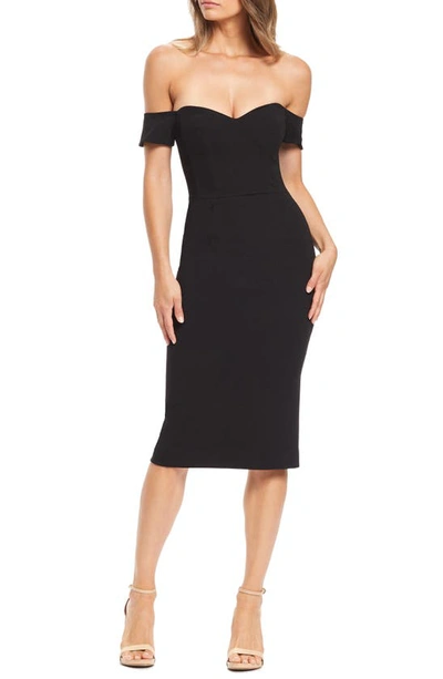 Shop Dress The Population Bailey Off The Shoulder Body-con Dress In Black