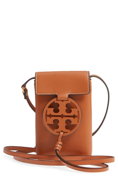 Shop Tory Burch Miller Leather Phone Crossbody Bag In Aged Camello
