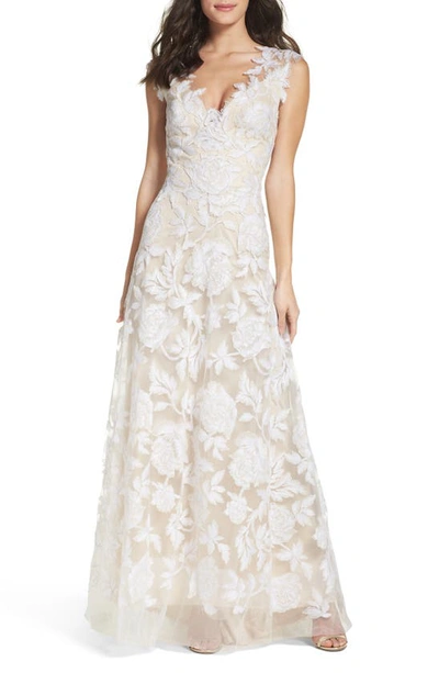 Shop Tadashi Shoji Lace A-line Gown In Ivory/ Petal