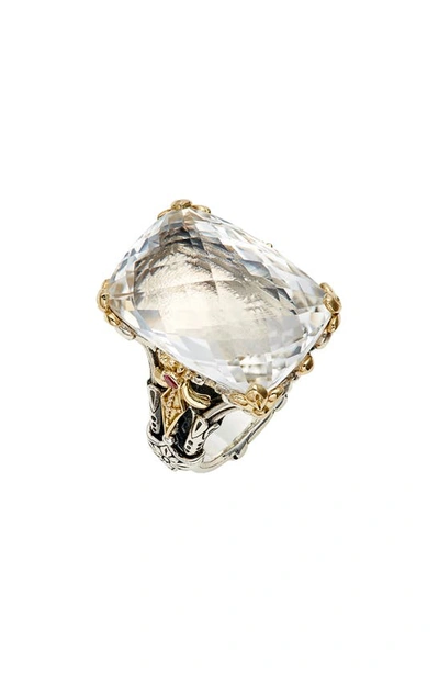 Shop Konstantino Pythia Crystal Cocktail Ring In Silver/ Gold/ Clear Quartz