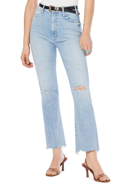 Shop Mother The Hustler High Waist Ripped Chew Hem Ankle Jeans In Drinking By The Pool
