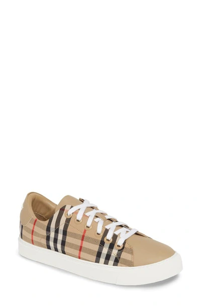 Shop Burberry Albridge Check Low Top Sneaker In Archive Beige