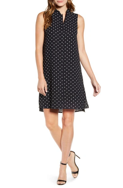 Shop Anne Klein Dot Print Sleeveless Trapeze Dress In Anne Black/ Anne White