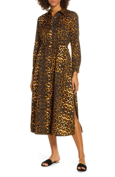 Shop French Connection Leopard Print Long Sleeve Shirtdress