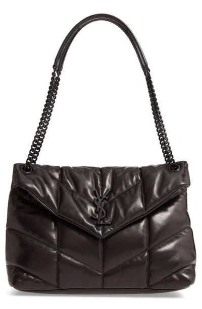 Shop Saint Laurent Medium Loulou Quilted Puffer Leather Shoulder Bag In Noir