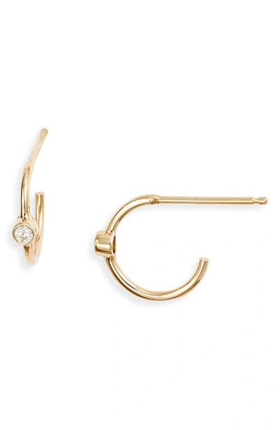 Shop Zoë Chicco Diamond Huggie Hoop Earrings In Yellow Gold