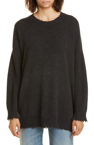 Shop R13 Distressed Cashmere Boyfriend Sweater In Charcoal