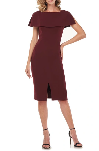 Shop Kay Unger Sloan Popover Sheath Dress In Burgundy