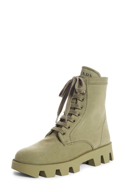 Shop Prada Rocksand Combat Boot In Militare