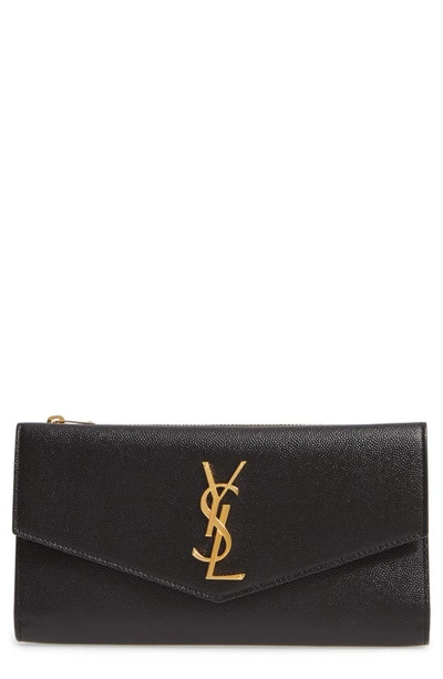 Shop Saint Laurent Uptown Large Leather Envelope Wallet In Noir