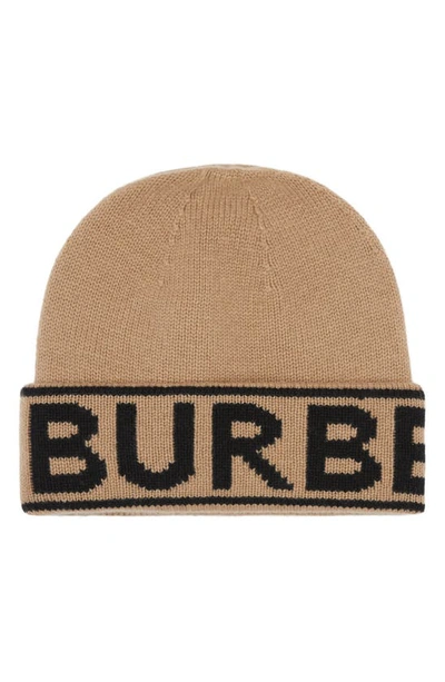 Shop Burberry Intarsia Logo Cashmere Hat In Archive Beige